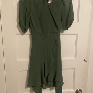 B Darlin Green Asymmetrical Wrap Sundress with Puff Sleeves